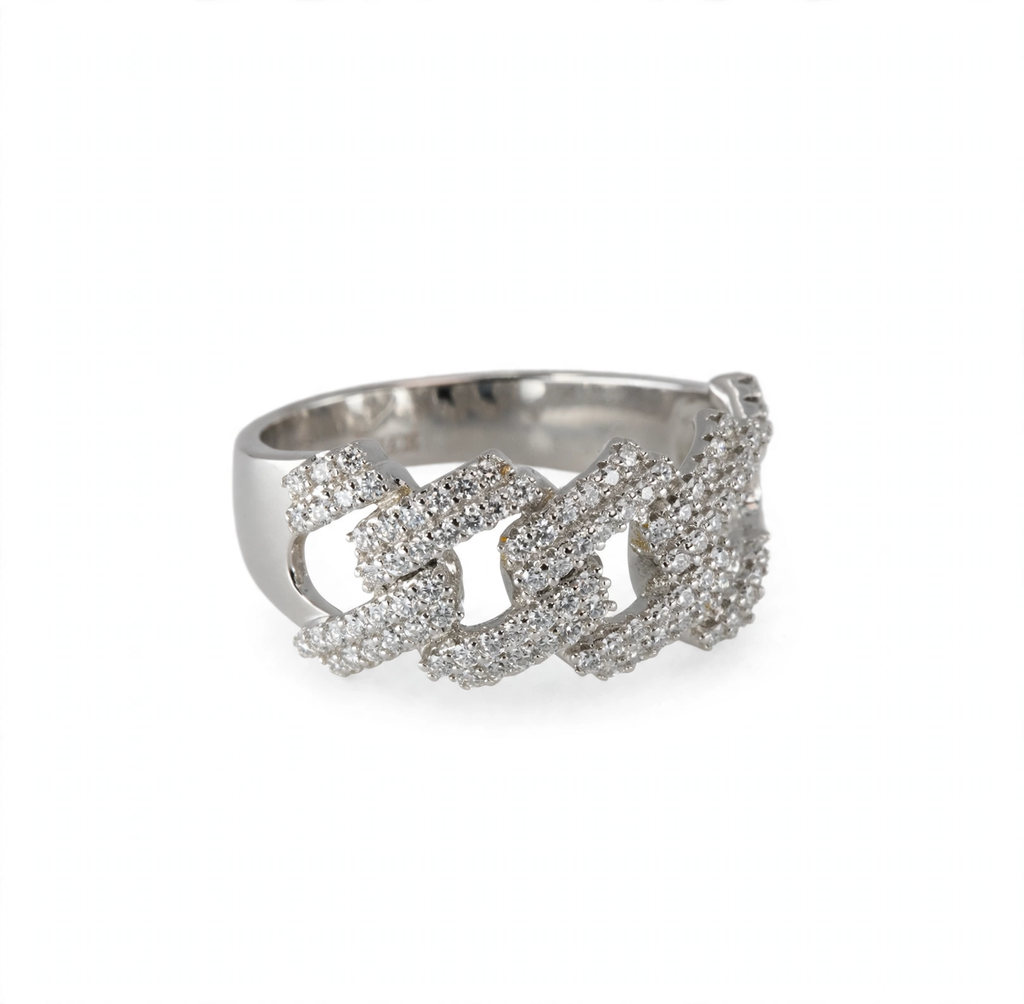 Cuban Link Ring in Silver with Moissanite (3)