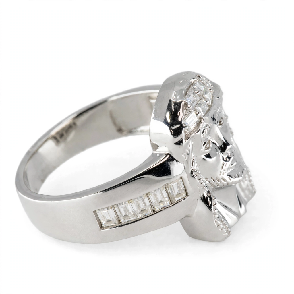 Silver Jesus Head Ring with Moissanite (2)