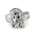 Silver Jesus Head Ring with Moissanite