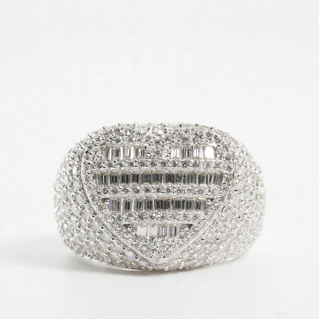 Silver 925 Pave Moissanite Baguette Heart Statement Ring 4.0ct