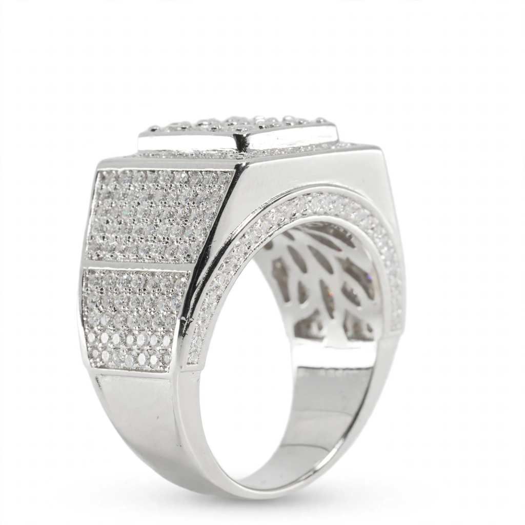Men's 925 Sterling Silver Square Pavé Moissanite Cluster Ring 4ct (5)