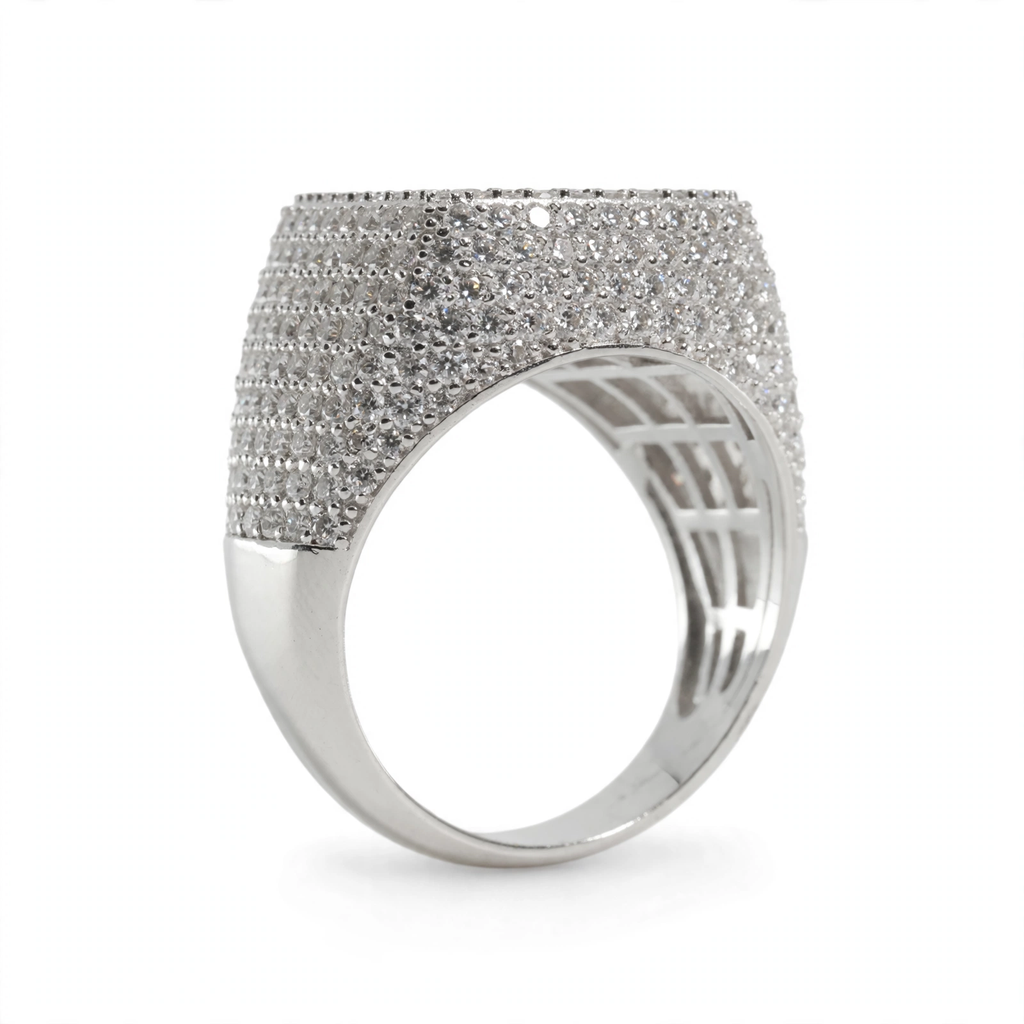 Men’s Silver Pavé Square Cocktail Ring (2)