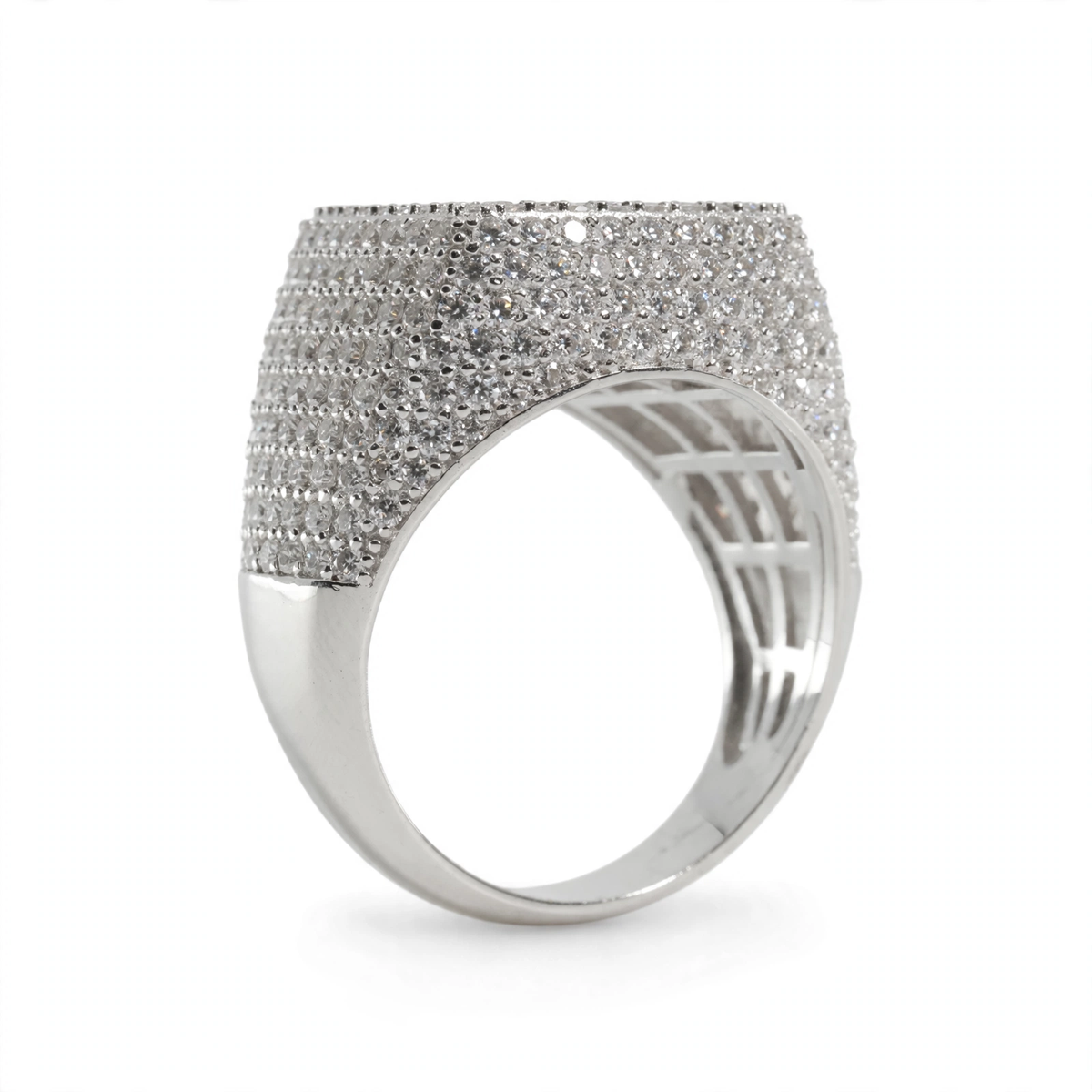 Men’s Silver Pavé Square Cocktail Ring (2)
