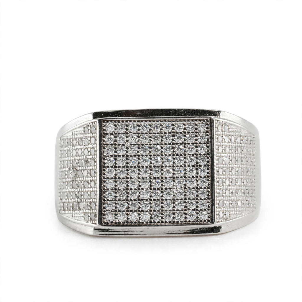 Men's 925 Sterling Silver Pave Moissanite Square Statement Ring 1.00ct