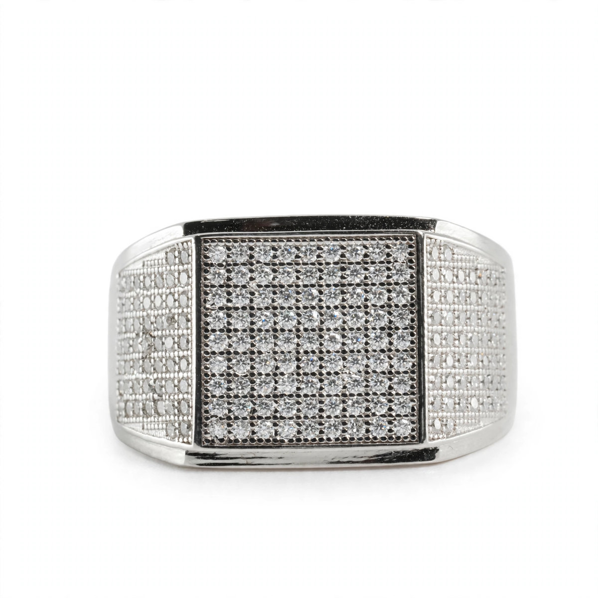 Men's 925 Sterling Silver Pave Moissanite Square Statement Ring 1.00ct