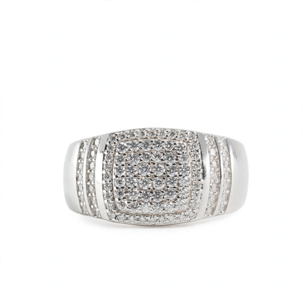Men's 925 Sterling Silver Wide Pavé Moissanite Statement Ring 1.5ct