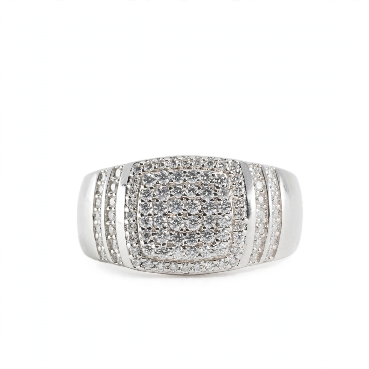 Men's 925 Sterling Silver Wide Pavé Moissanite Statement Ring 1.5ct