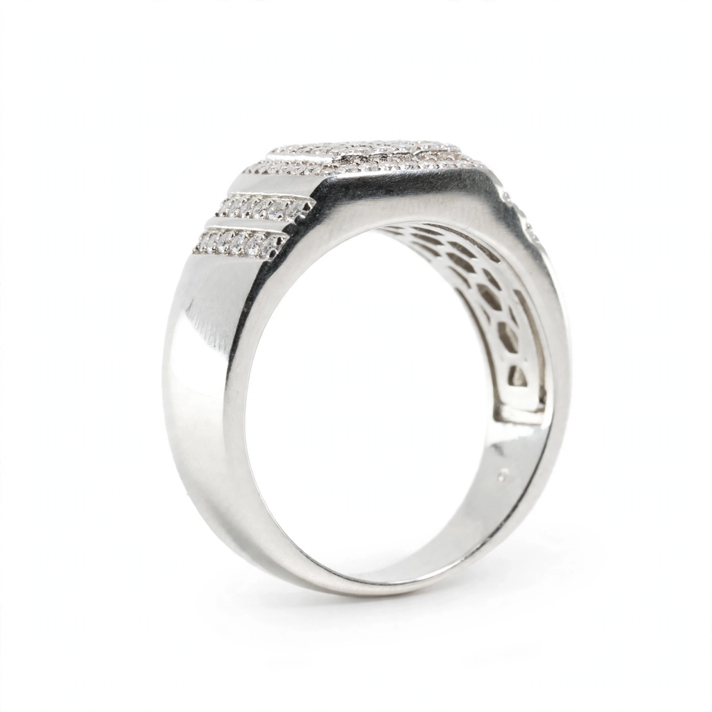 Men's 925 Sterling Silver Wide Pavé Moissanite Statement Ring 1.5ct (5)
