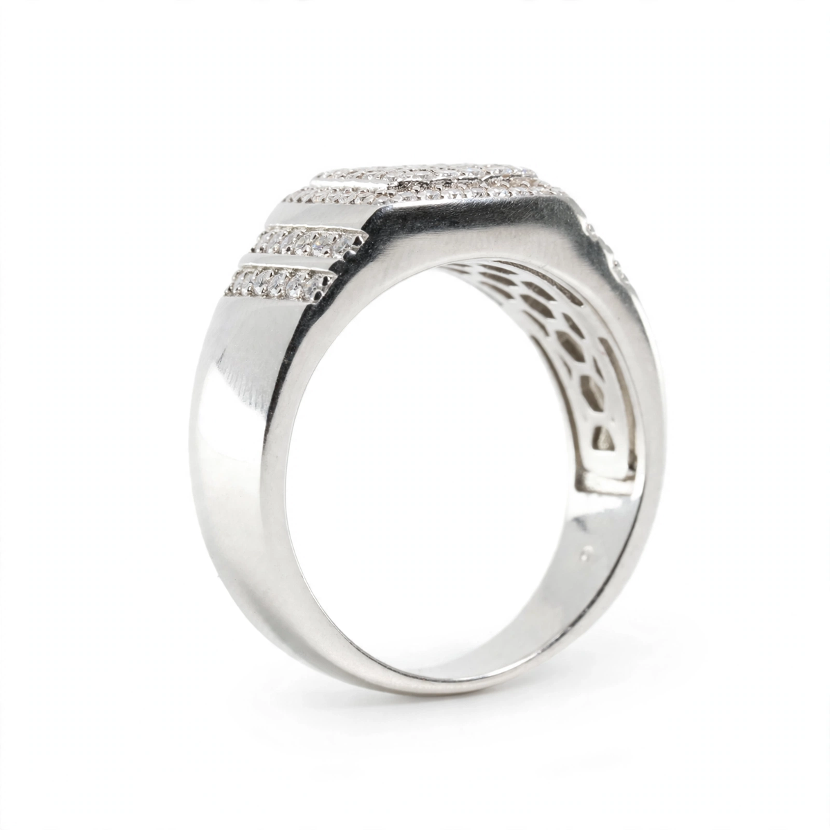 Men's 925 Sterling Silver Wide Pavé Moissanite Statement Ring 1.5ct (5)