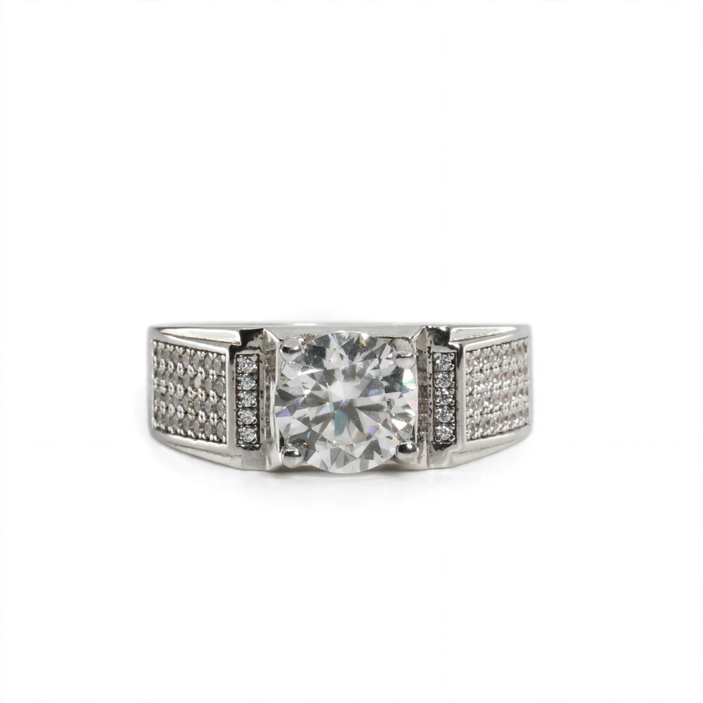 Men's 925 Sterling Silver Wide Band Moissanite Pavé Accent Ring 2.25ct