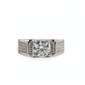 Men's 925 Sterling Silver Wide Band Moissanite Pavé Accent Ring 2.25ct