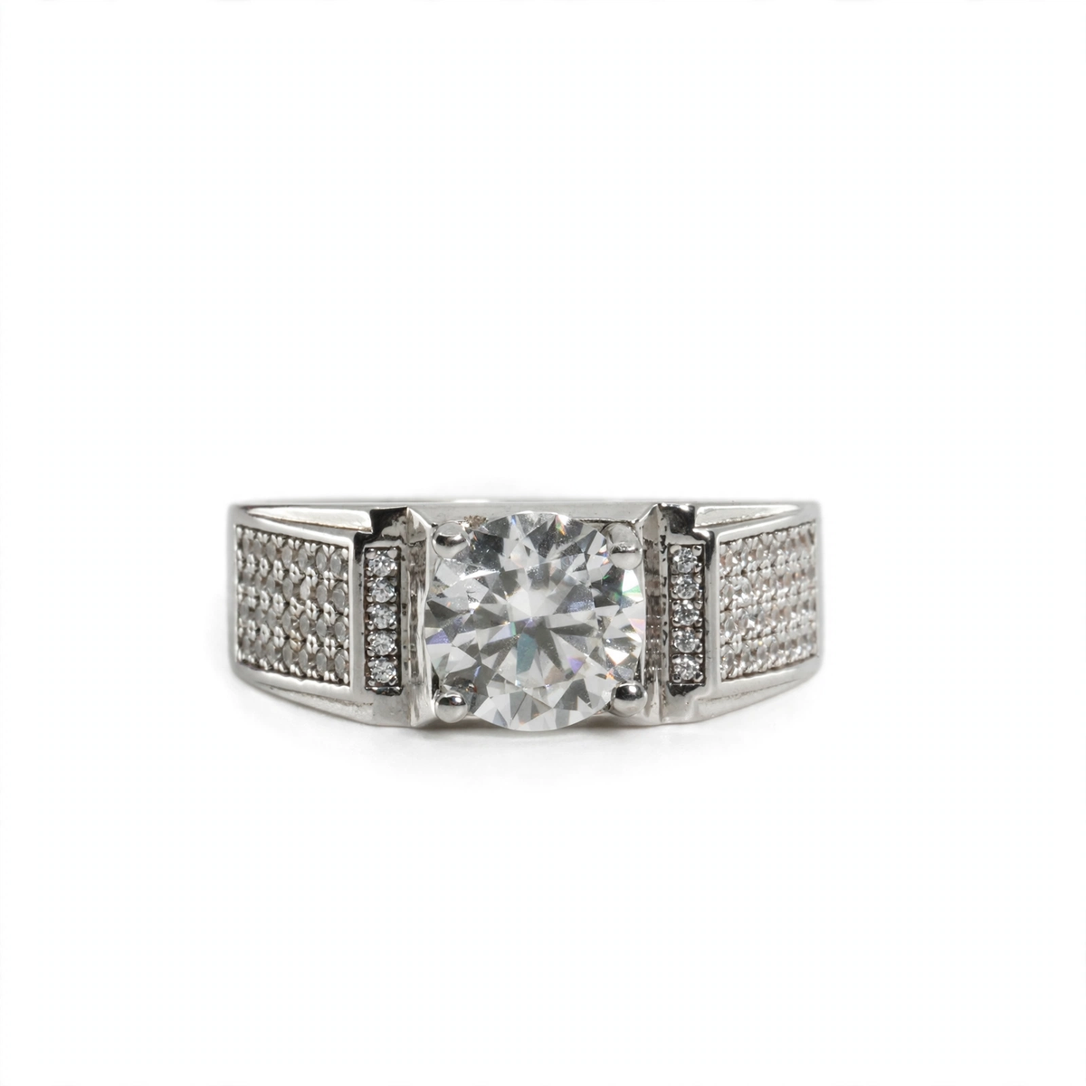 Men's 925 Sterling Silver Wide Band Moissanite Pavé Accent Ring 2.25ct
