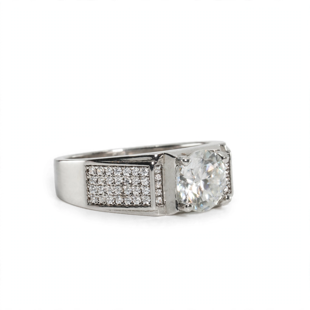 Men's 925 Sterling Silver Wide Band Moissanite Pavé Accent Ring 2.25ct (2)