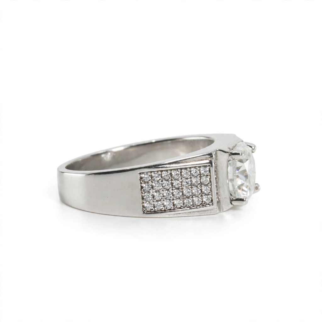 Men's 925 Sterling Silver Wide Band Moissanite Pavé Accent Ring 2.25ct (3)