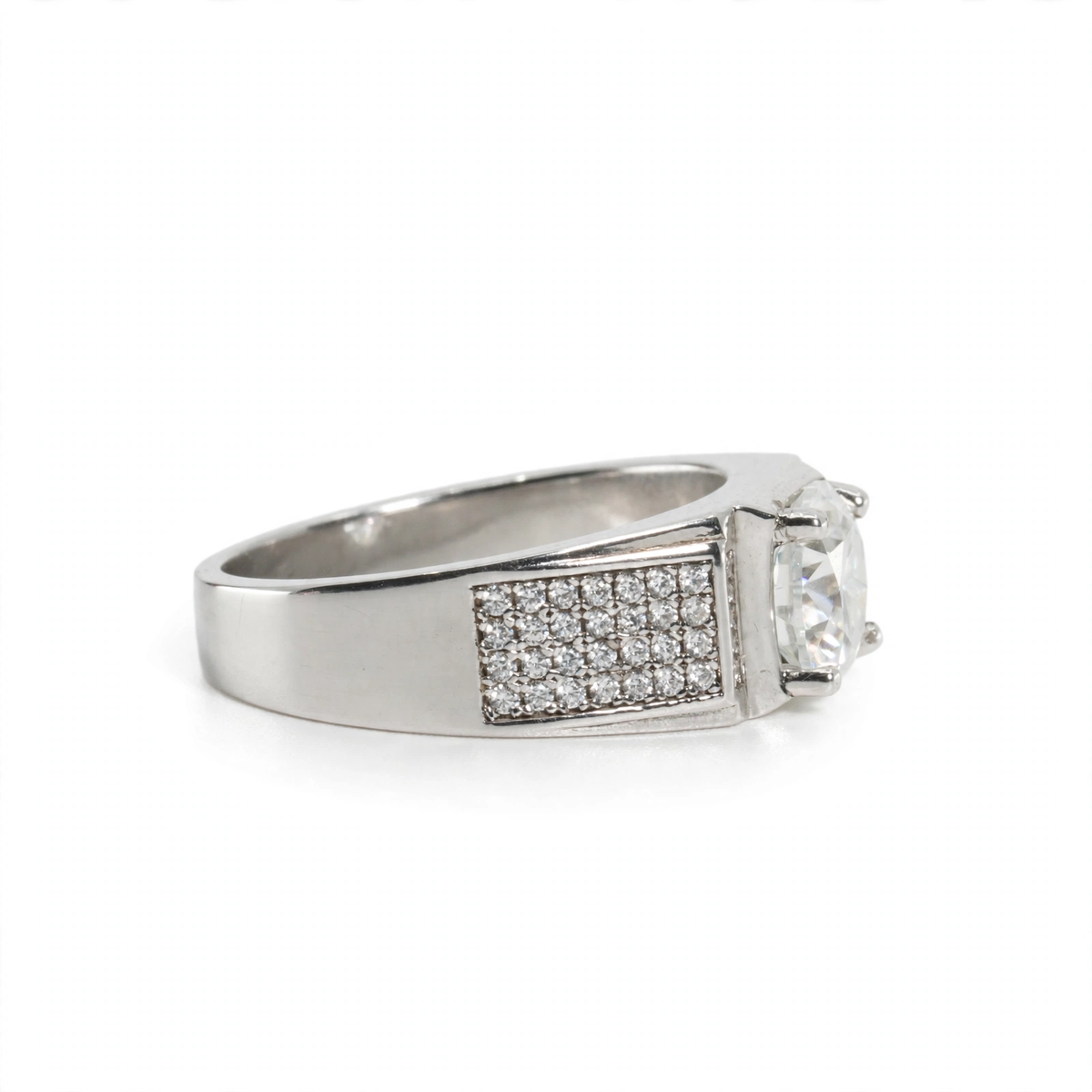 Men's 925 Sterling Silver Wide Band Moissanite Pavé Accent Ring 2.25ct (3)