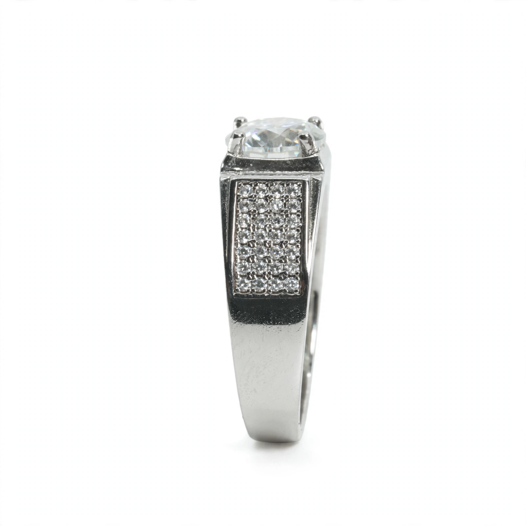 Men's 925 Sterling Silver Wide Band Moissanite Pavé Accent Ring 2.25ct (4)