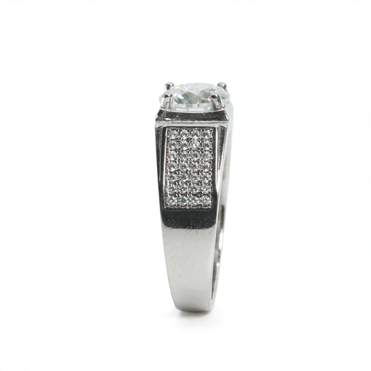 Men's 925 Sterling Silver Wide Band Moissanite Pavé Accent Ring 2.25ct (4)