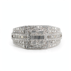 Men's 925 Sterling Silver Multi-Row Baguette and Round Moissanite Cluster Ring 3.0ct Size 10
