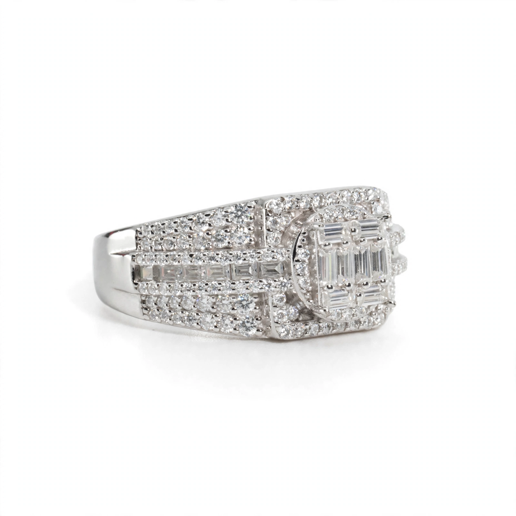 Men's 925 Sterling Silver Multi-Row Baguette and Round Moissanite Cluster Ring 3.0ct Size 10 (3)
