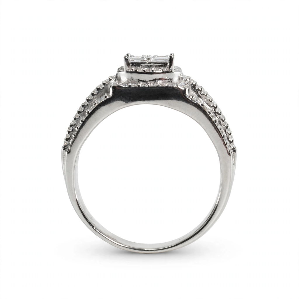 Men's 925 Sterling Silver Multi-Row Baguette and Round Moissanite Cluster Ring 3.0ct Size 10 (4)