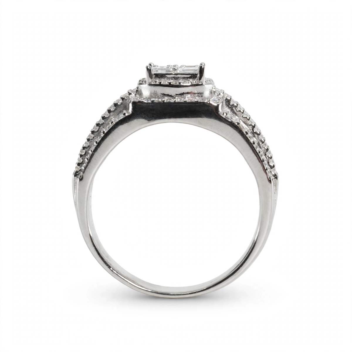 Men's 925 Sterling Silver Multi-Row Baguette and Round Moissanite Cluster Ring 3.0ct Size 10 (4)
