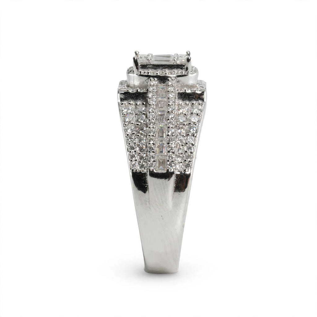 Men's 925 Sterling Silver Multi-Row Baguette and Round Moissanite Cluster Ring 3.0ct Size 10 (6)