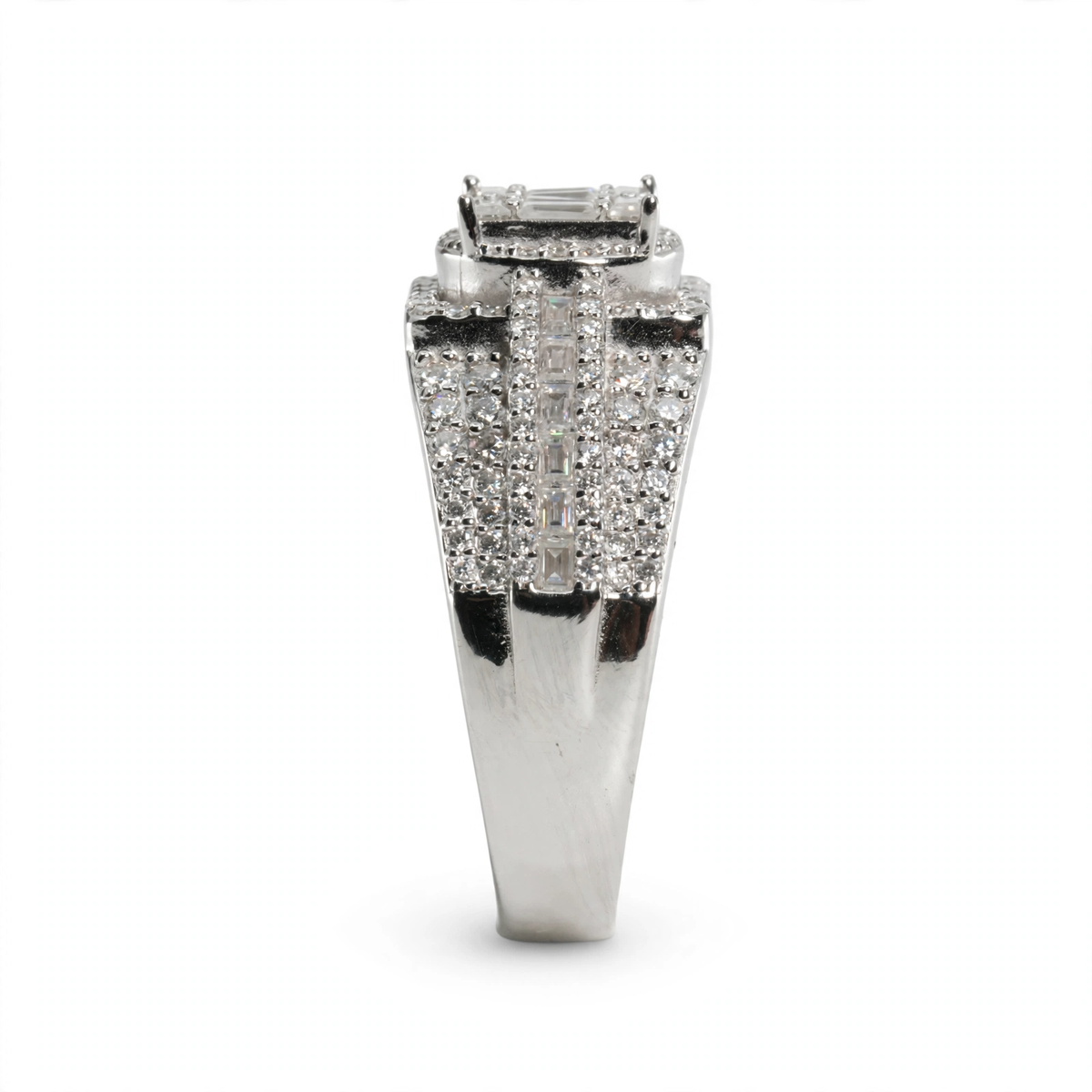 Men's 925 Sterling Silver Multi-Row Baguette and Round Moissanite Cluster Ring 3.0ct Size 10 (6)