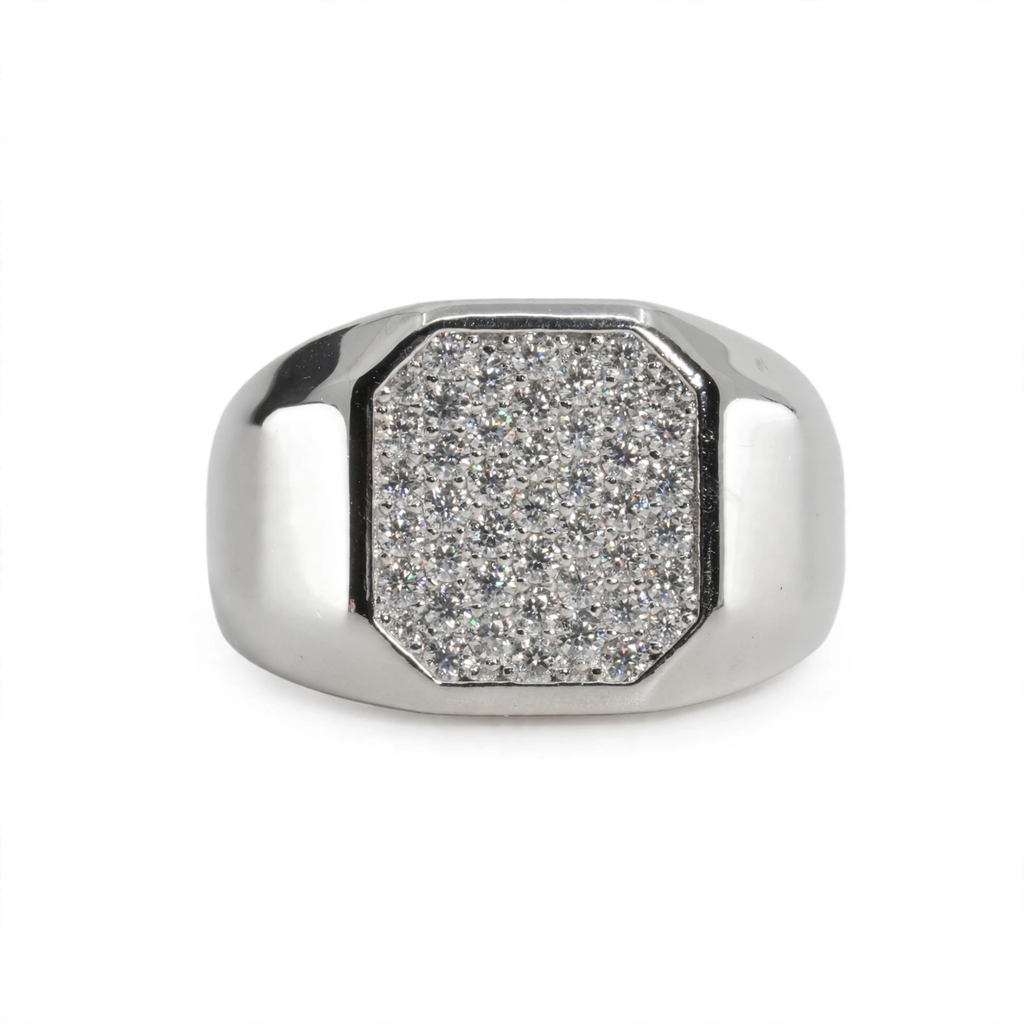 Men's 925 Sterling Silver Octagon Pave Moissanite Statement Ring 1.00ct
