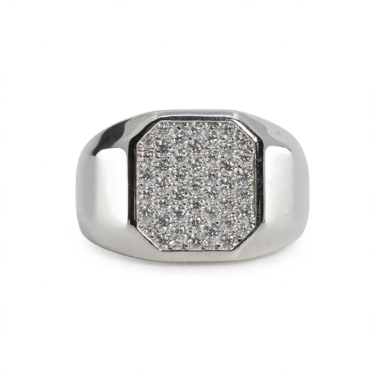 Men's 925 Sterling Silver Octagon Pave Moissanite Statement Ring 1.00ct