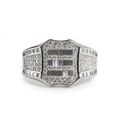 Men's Shield-Cut 925 Silver Wide Band Ring with Baguette and Pavé Moissanite 4.00ct