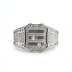 Men's Shield-Cut 925 Silver Wide Band Ring with Baguette and Pavé Moissanite 4.00ct