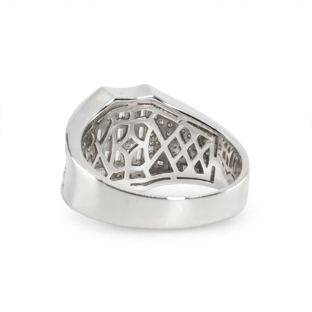 Men's Shield-Cut 925 Silver Wide Band Ring with Baguette and Pavé Moissanite 4.00ct (4)