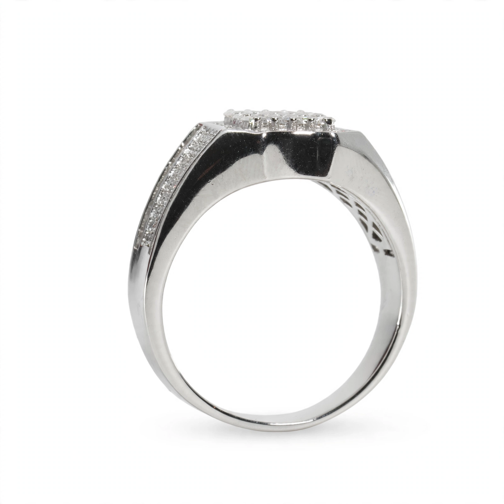 Men's Shield-Cut 925 Silver Wide Band Ring with Baguette and Pavé Moissanite 4.00ct (5)