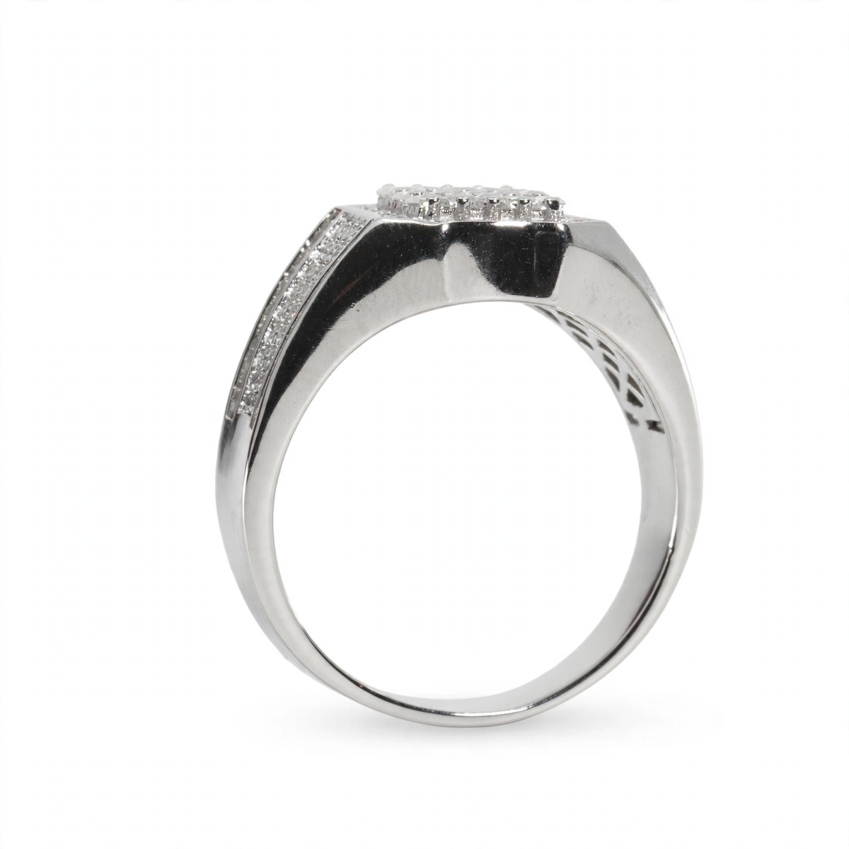 Men's Shield-Cut 925 Silver Wide Band Ring with Baguette and Pavé Moissanite 4.00ct (5)