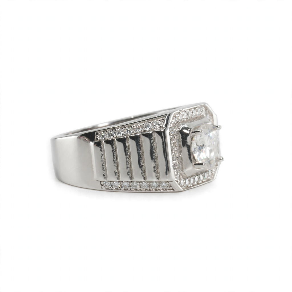 Men's 925 Sterling Silver 2ct Moissanite Halo Statement Ring (3)