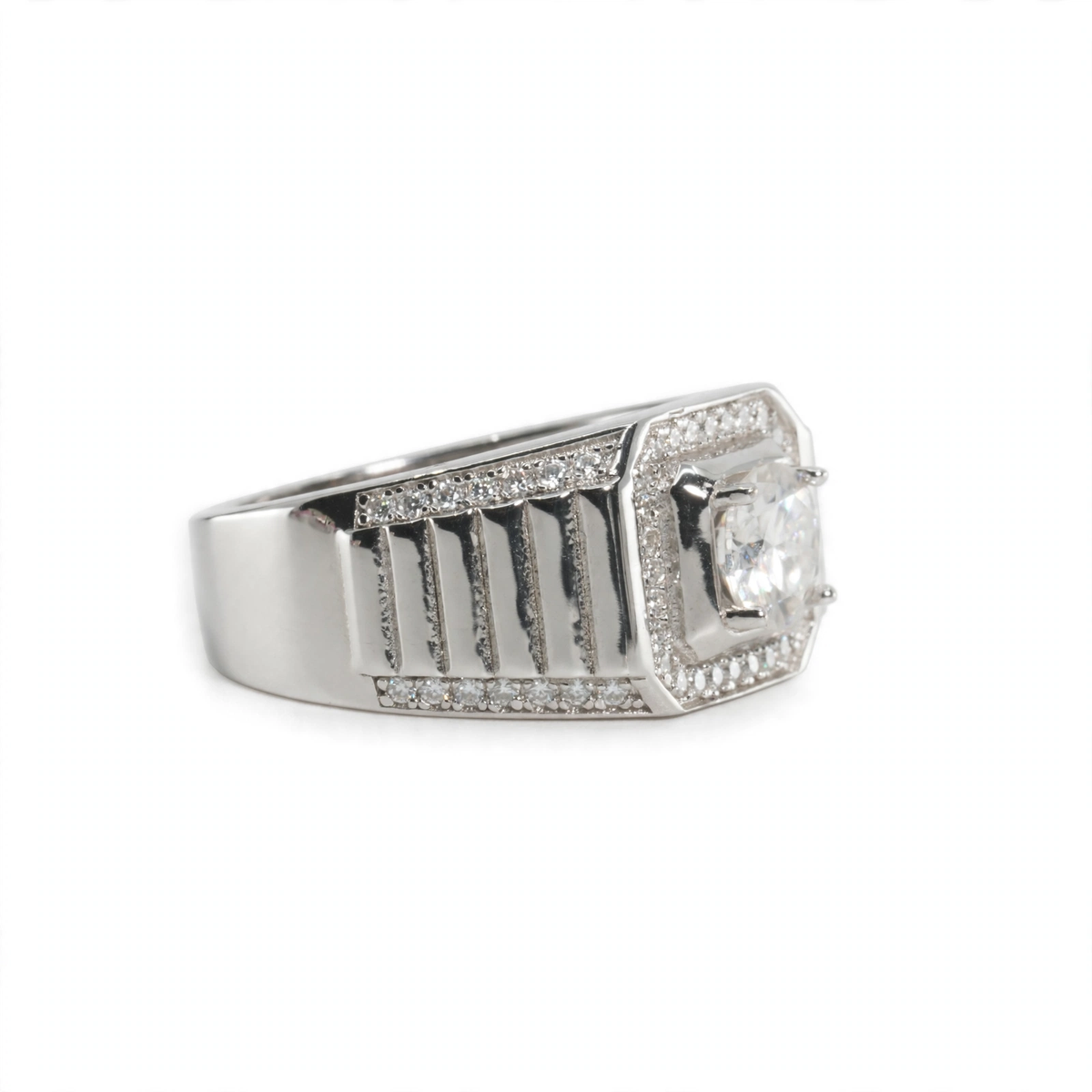 Men's 925 Sterling Silver 2ct Moissanite Halo Statement Ring (3)