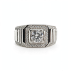 Men's 925 Sterling Silver 2ct Moissanite Halo Statement Ring