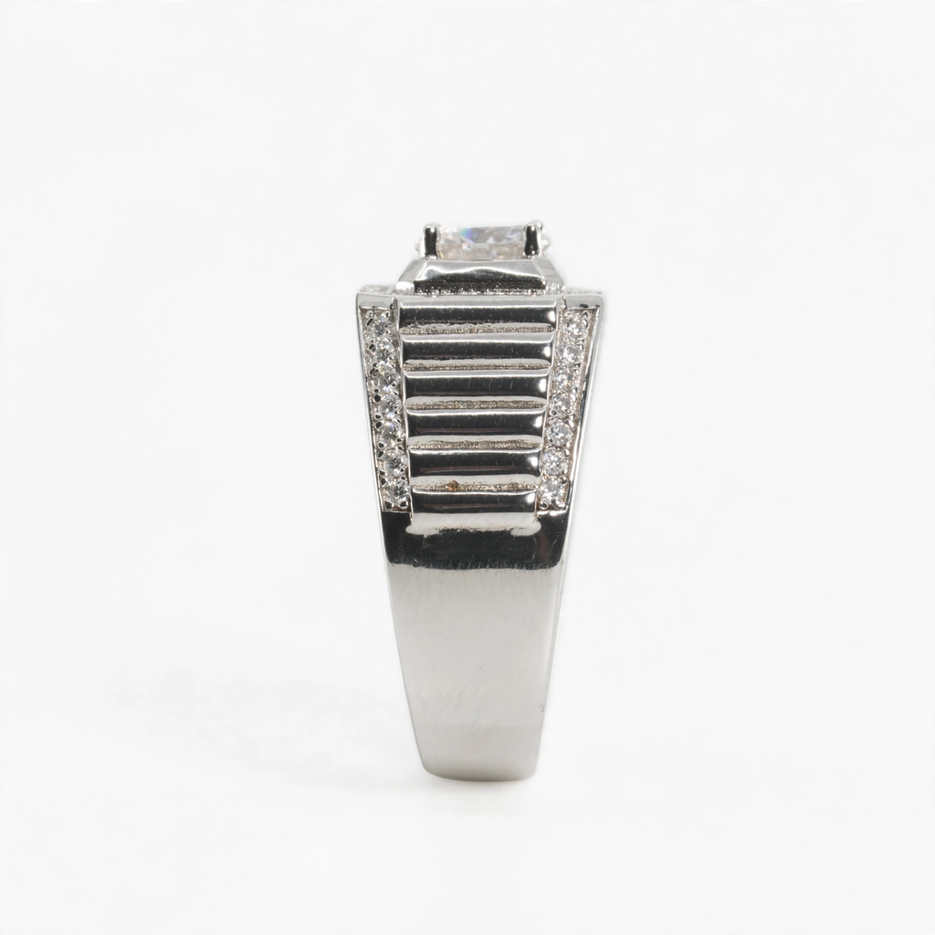 Men's 925 Sterling Silver 2ct Moissanite Halo Statement Ring (4)
