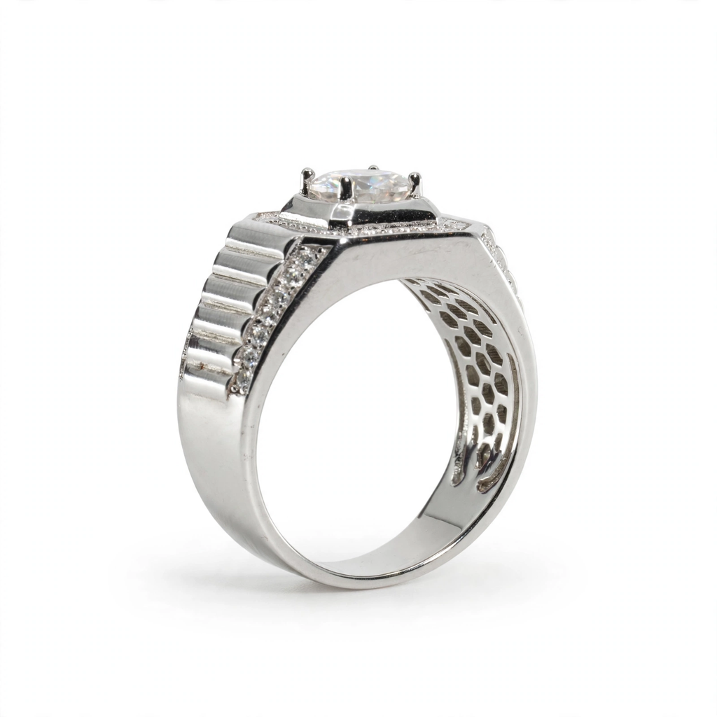Men's 925 Sterling Silver 2ct Moissanite Halo Statement Ring (5)