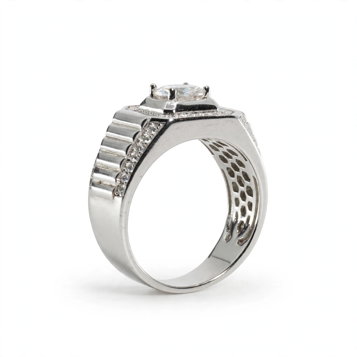 Men's 925 Sterling Silver 2ct Moissanite Halo Statement Ring (5)