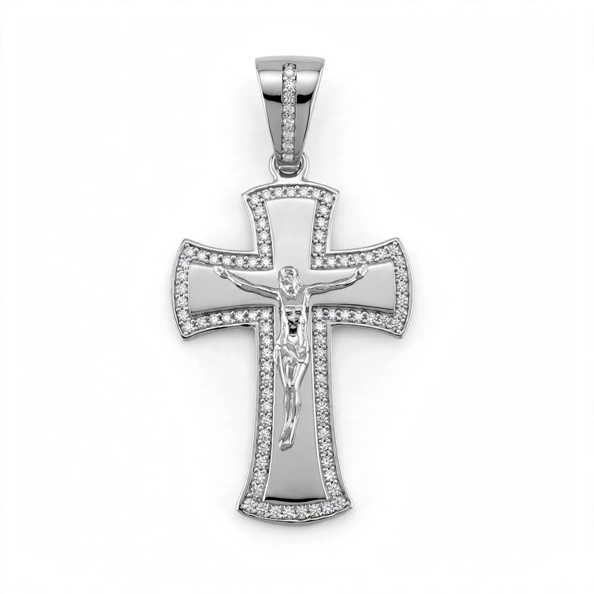 925 Sterling Silver Rhodium Crucifix Pendant with Moissanite Halo, 1.00ct
