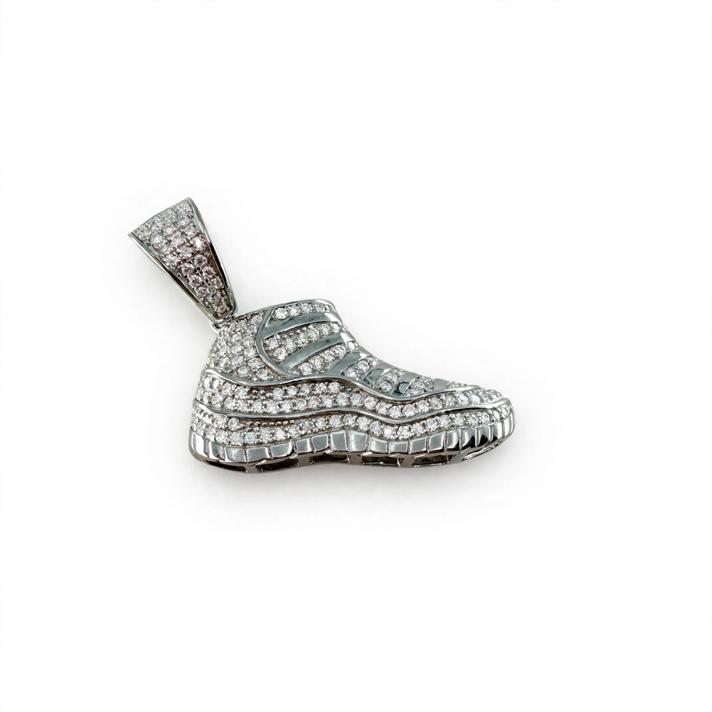 Sneaker-Shaped Pave Moissanite 925 Sterling Silver Rhodium Pendant