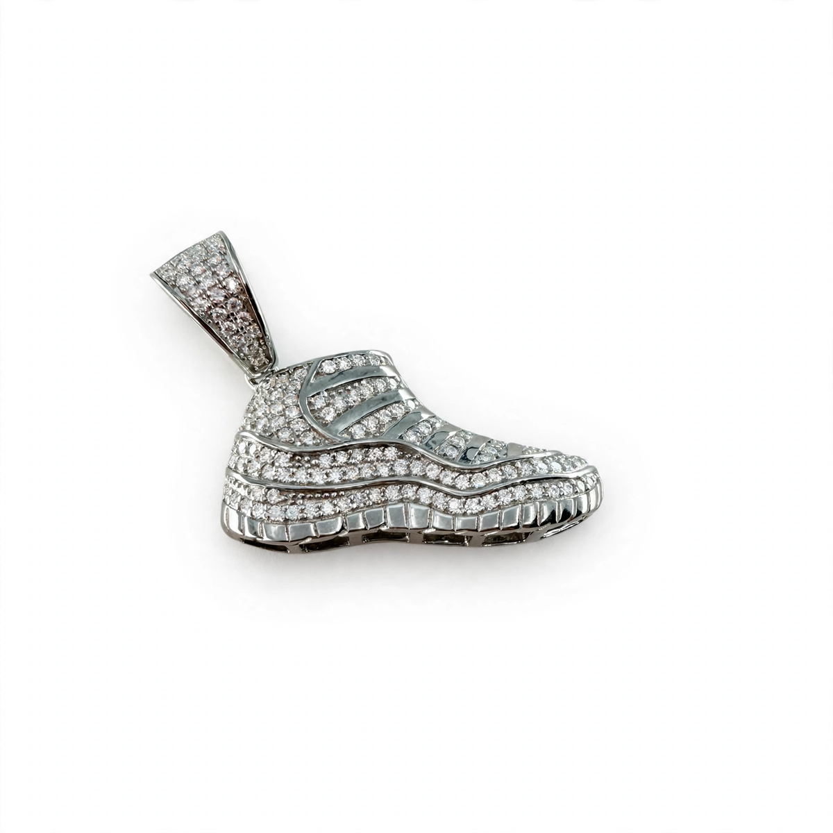 Sneaker-Shaped Pave Moissanite 925 Sterling Silver Rhodium Pendant