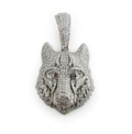 Pavé Moissanite Wolf Head Pendant in Rhodium-Plated 925 Sterling Silver 7.8ct