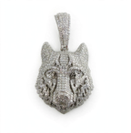 Pavé Moissanite Wolf Head Pendant in Rhodium-Plated 925 Sterling Silver 7.8ct