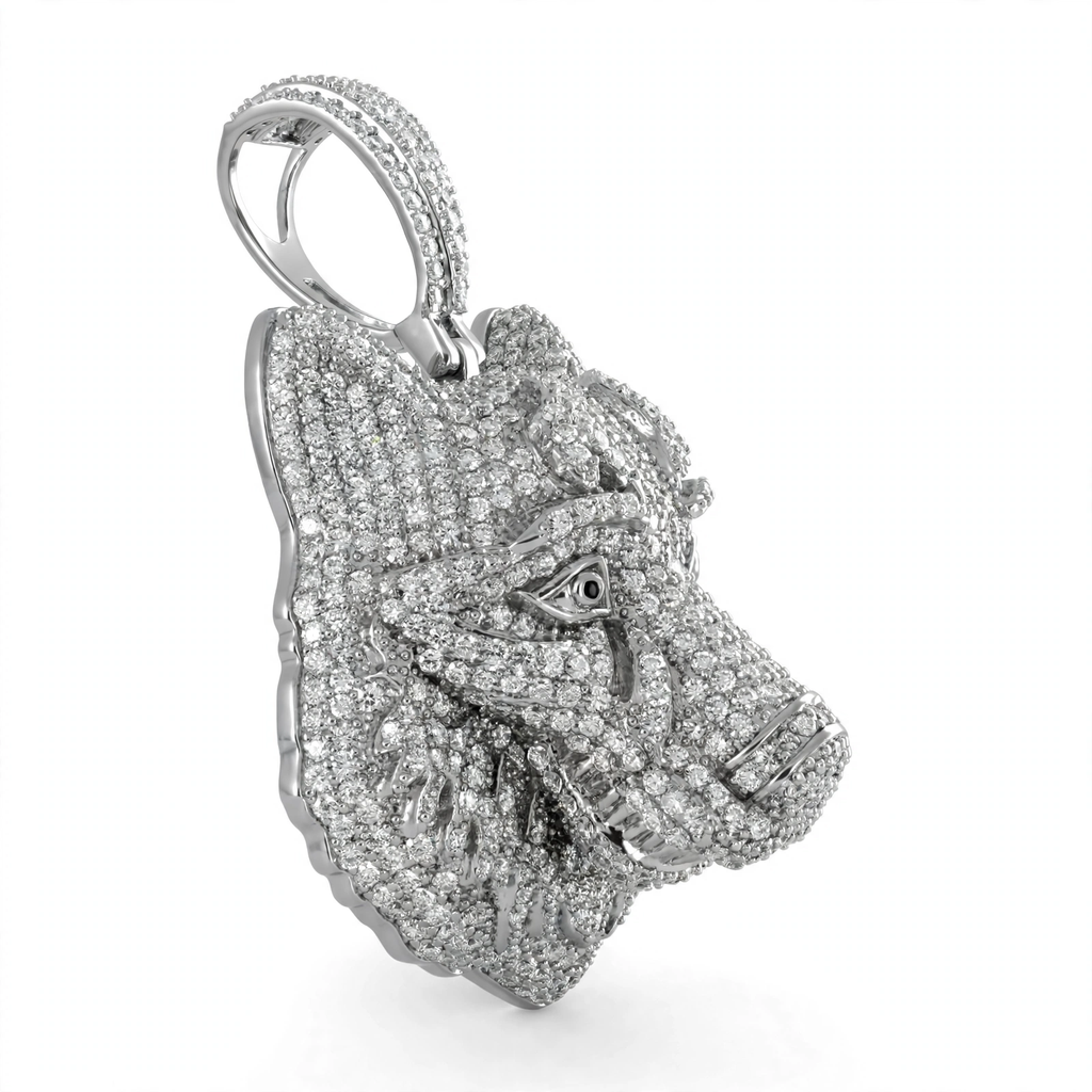 Pavé Moissanite Wolf Head Pendant in Rhodium-Plated 925 Sterling Silver 7.8ct (2)