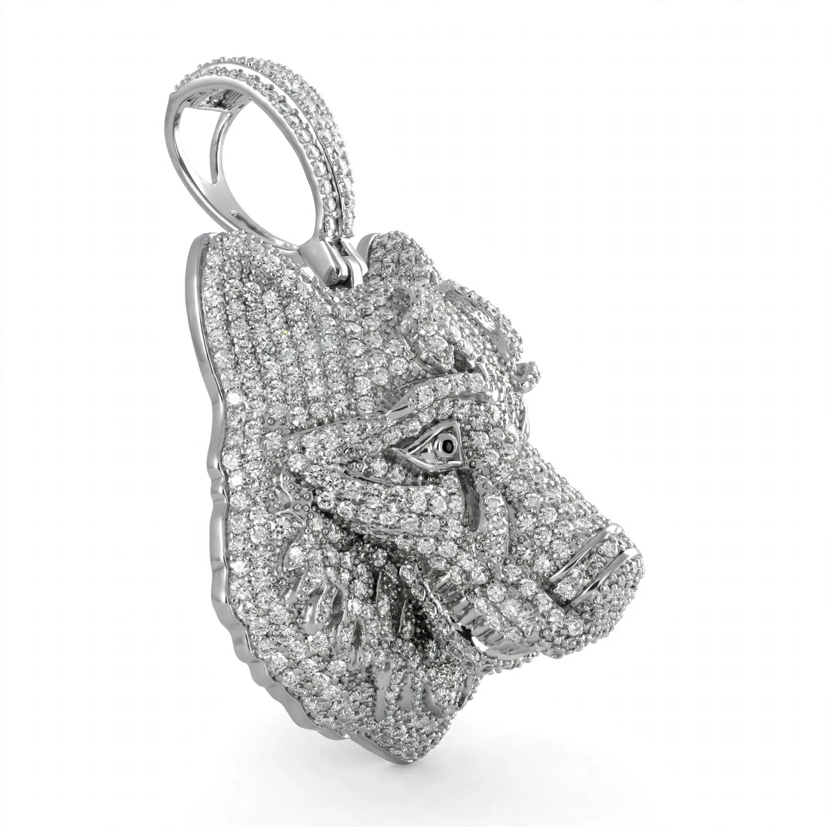 Pavé Moissanite Wolf Head Pendant in Rhodium-Plated 925 Sterling Silver 7.8ct (2)