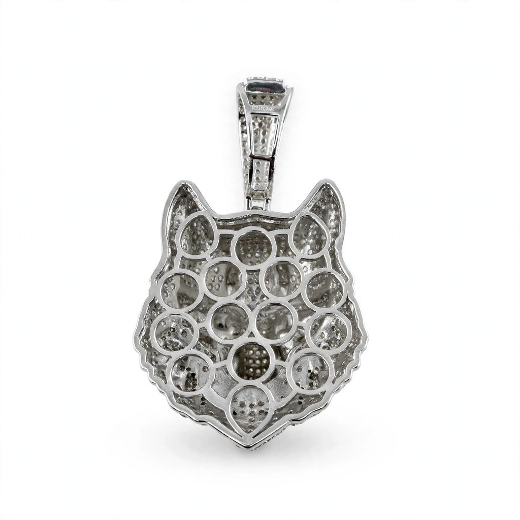 Pavé Moissanite Wolf Head Pendant in Rhodium-Plated 925 Sterling Silver 7.8ct (3)
