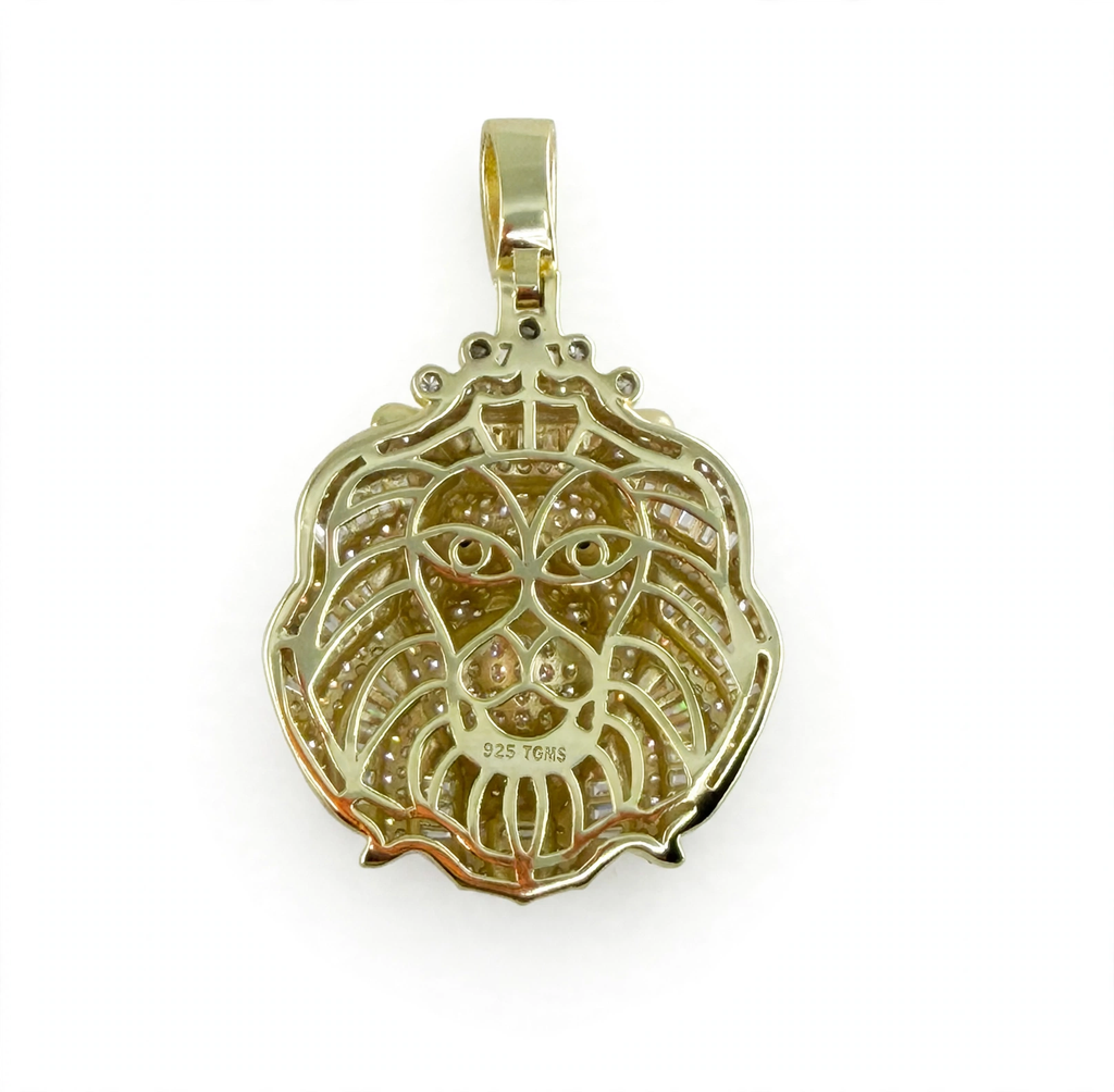 18K Gold Vermeil 925 Silver Moissanite Pavé Lion Head Pendant 7ct (2)