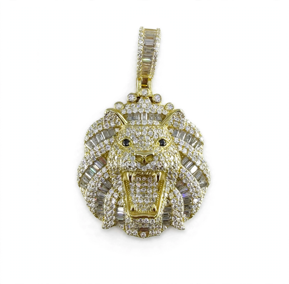 18K Gold Vermeil 925 Silver Moissanite Pavé Lion Head Pendant 7ct